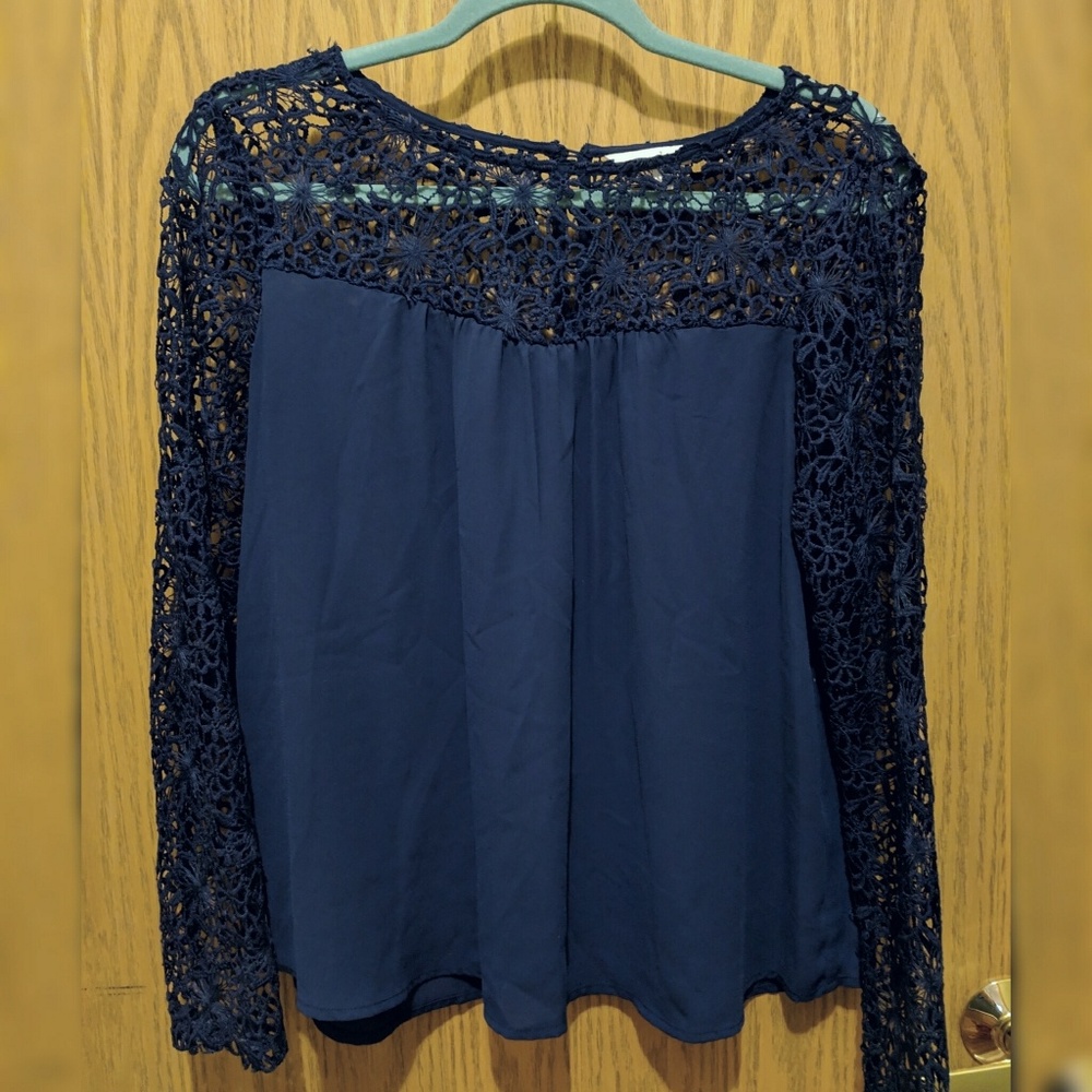 Navy Blue Crochet Blouse